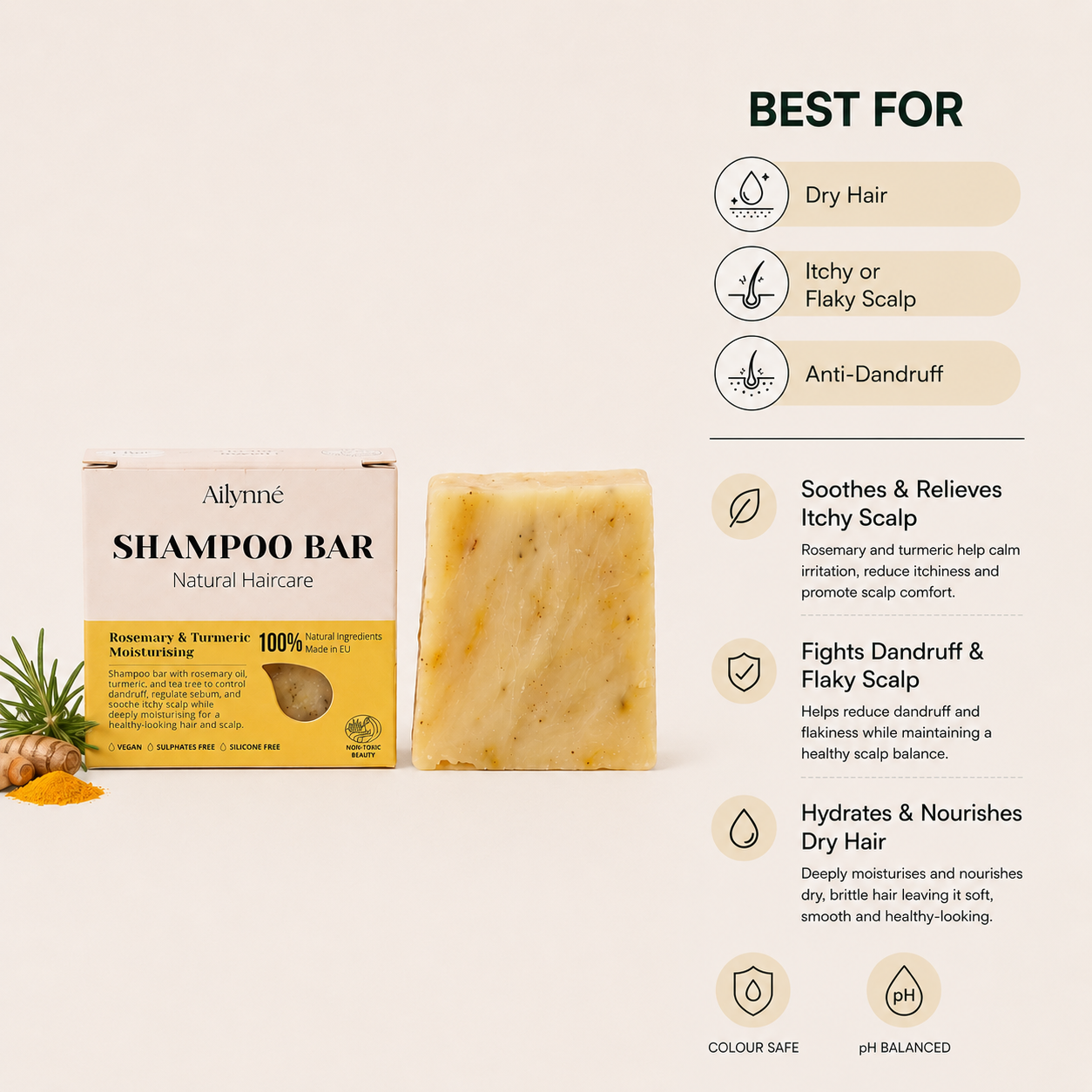 Anti Dandruff Shampoo Bar - Rosemary & Turmeric | 80g